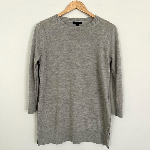 J. Crew Light Merino Wool 3/4 Sleeve Tunic Sweater Light Heather Grey, Size XS - Picture 1 of 9
